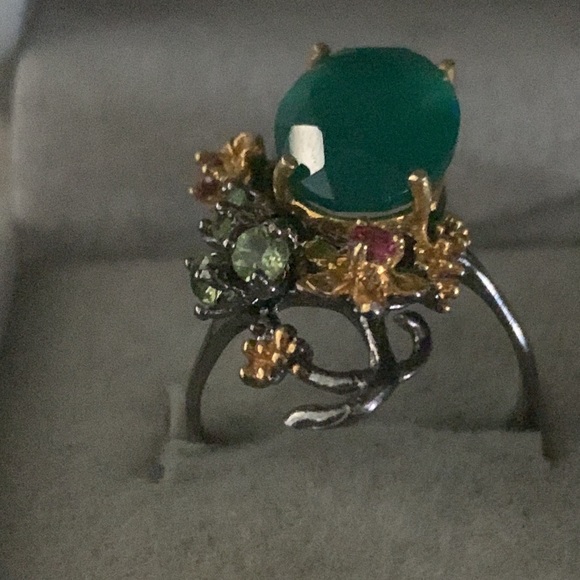 NATURAL Aventurine Peridot Garnet SS 925 RING - Picture 9 of 13